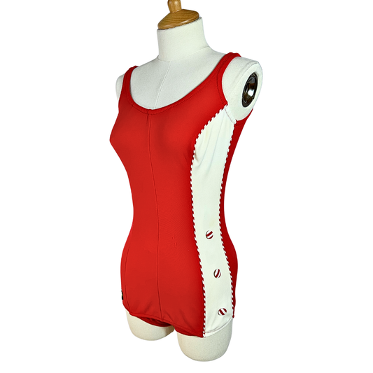 Red and white 70s vintage nautical swimsuit - S