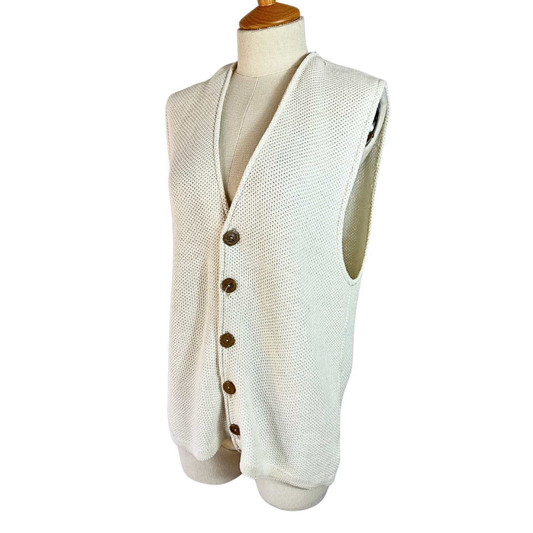 Cream waffle textured knit vest - S