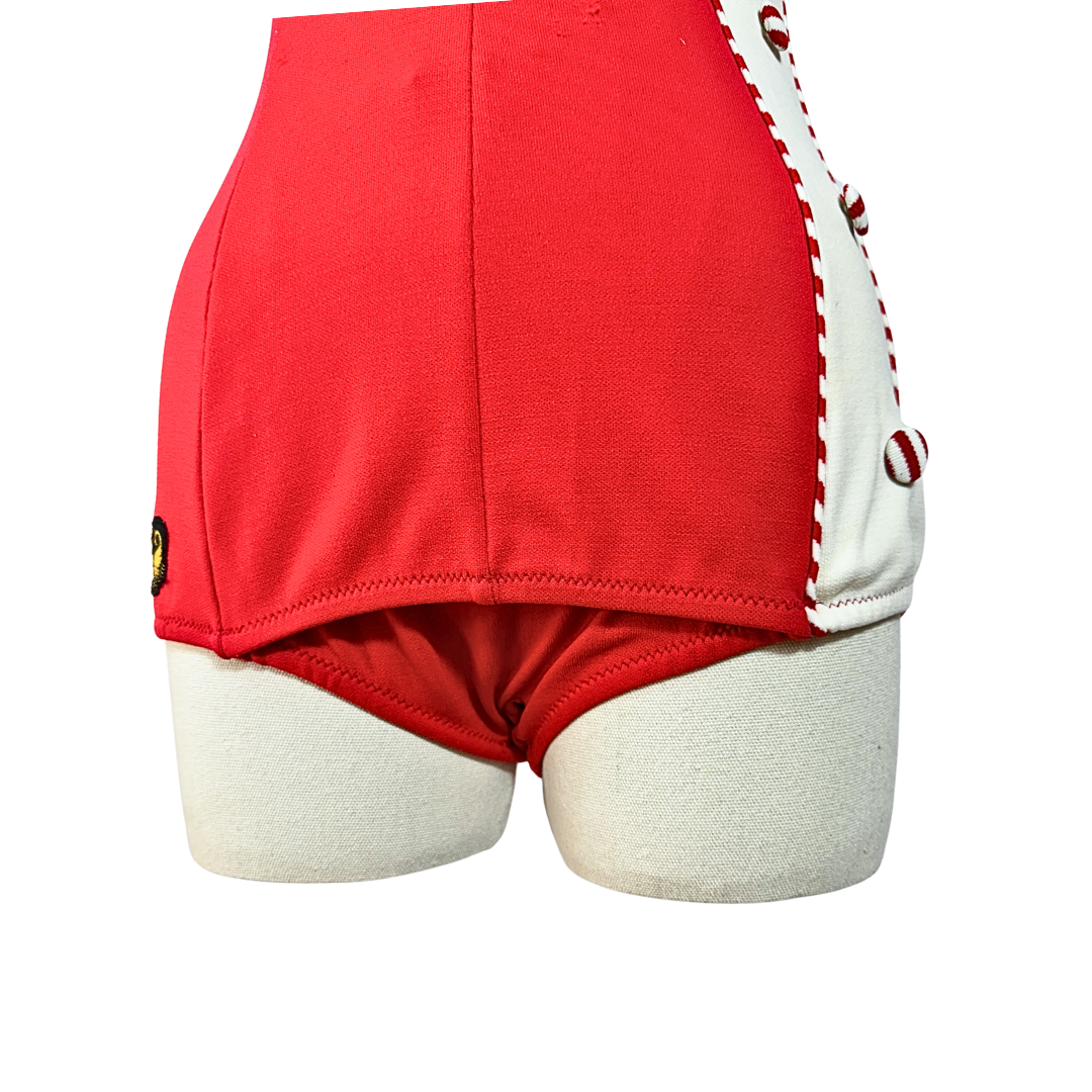 Red and white 70s vintage nautical swimsuit - S