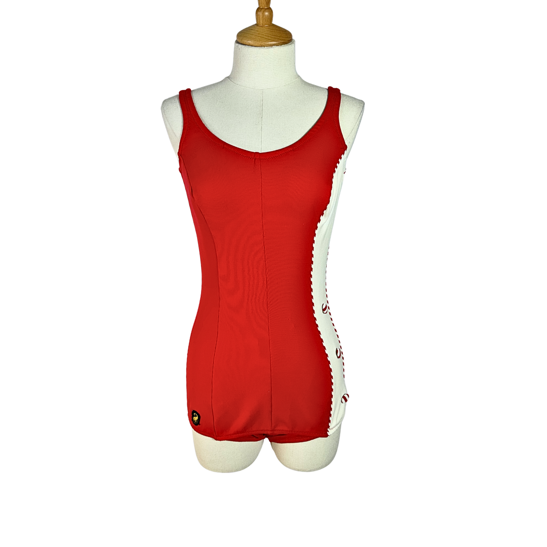 Red and white 70s vintage nautical swimsuit - S