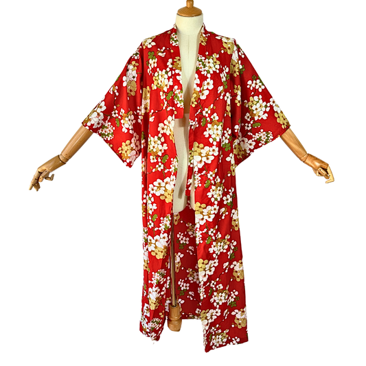 Red 70s vintage floral kimono - M