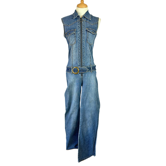 Y2K denim sleeveless jumpsuit - S