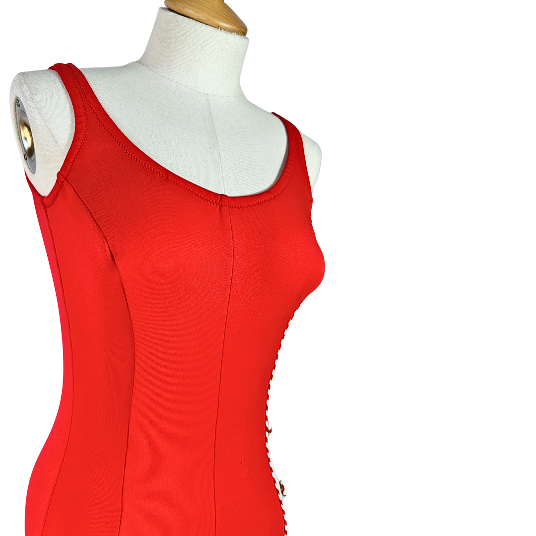 Red and white 70s vintage nautical swimsuit - S