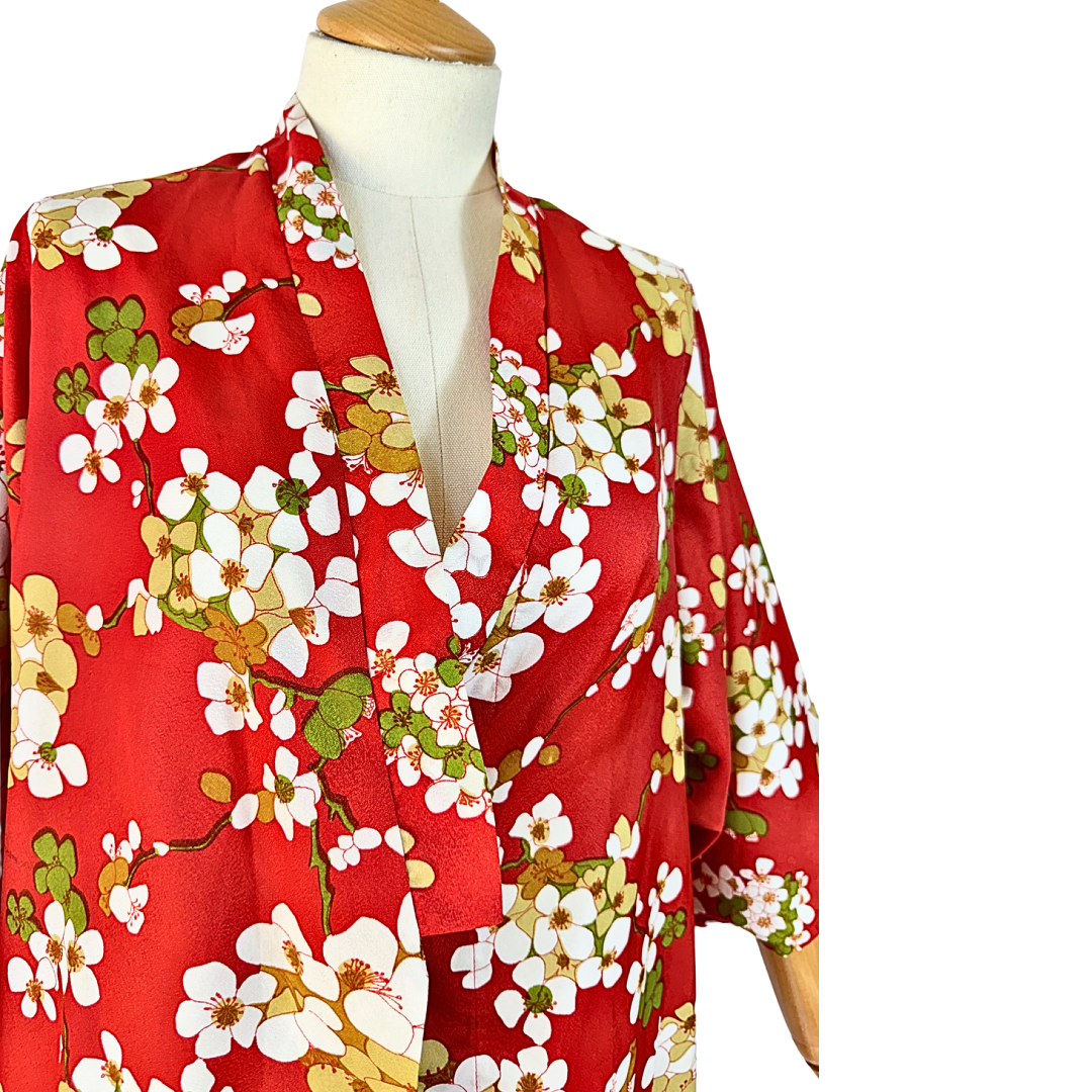 Red 70s vintage floral kimono - M