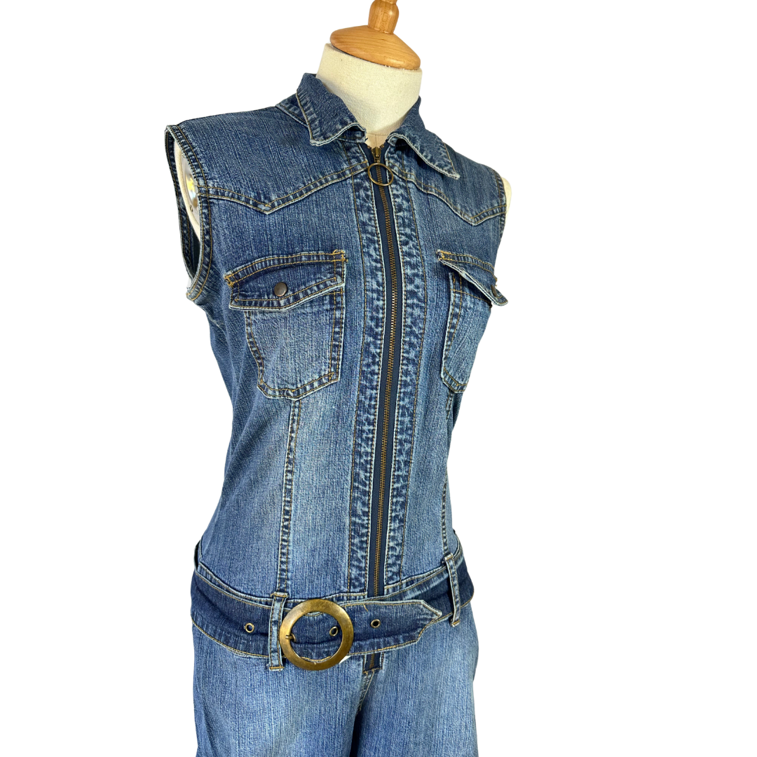 Y2K denim sleeveless jumpsuit - S