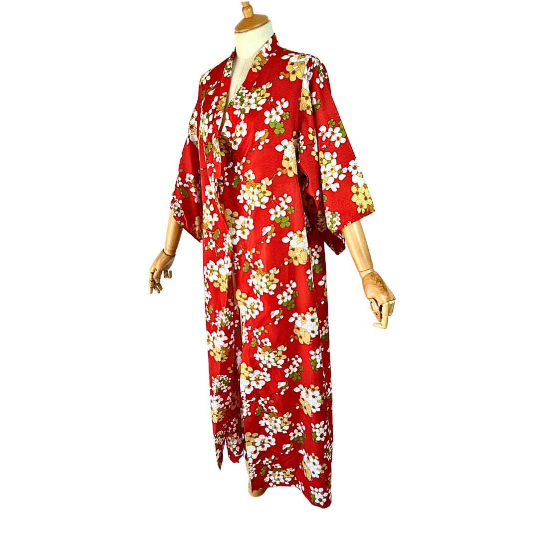 Red 70s vintage floral kimono - M