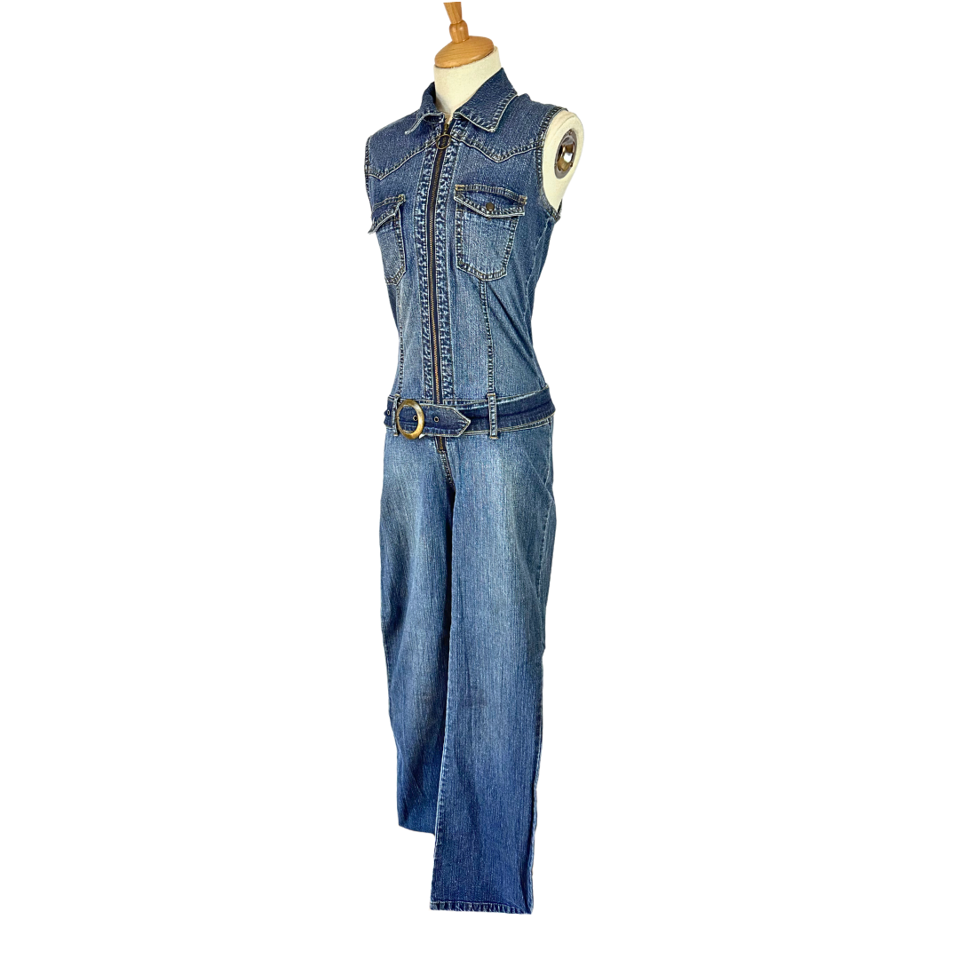 Y2K denim sleeveless jumpsuit - S