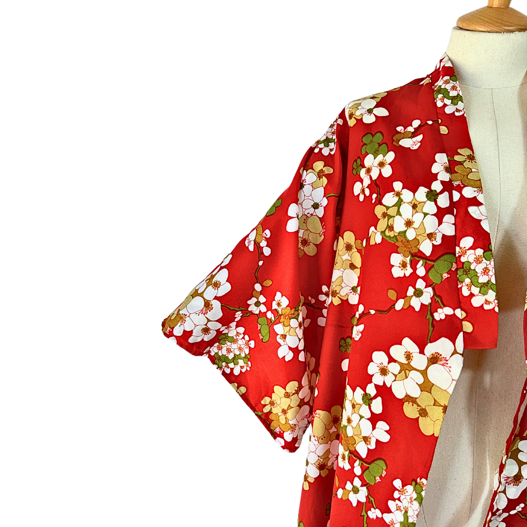 Red 70s vintage floral kimono - M