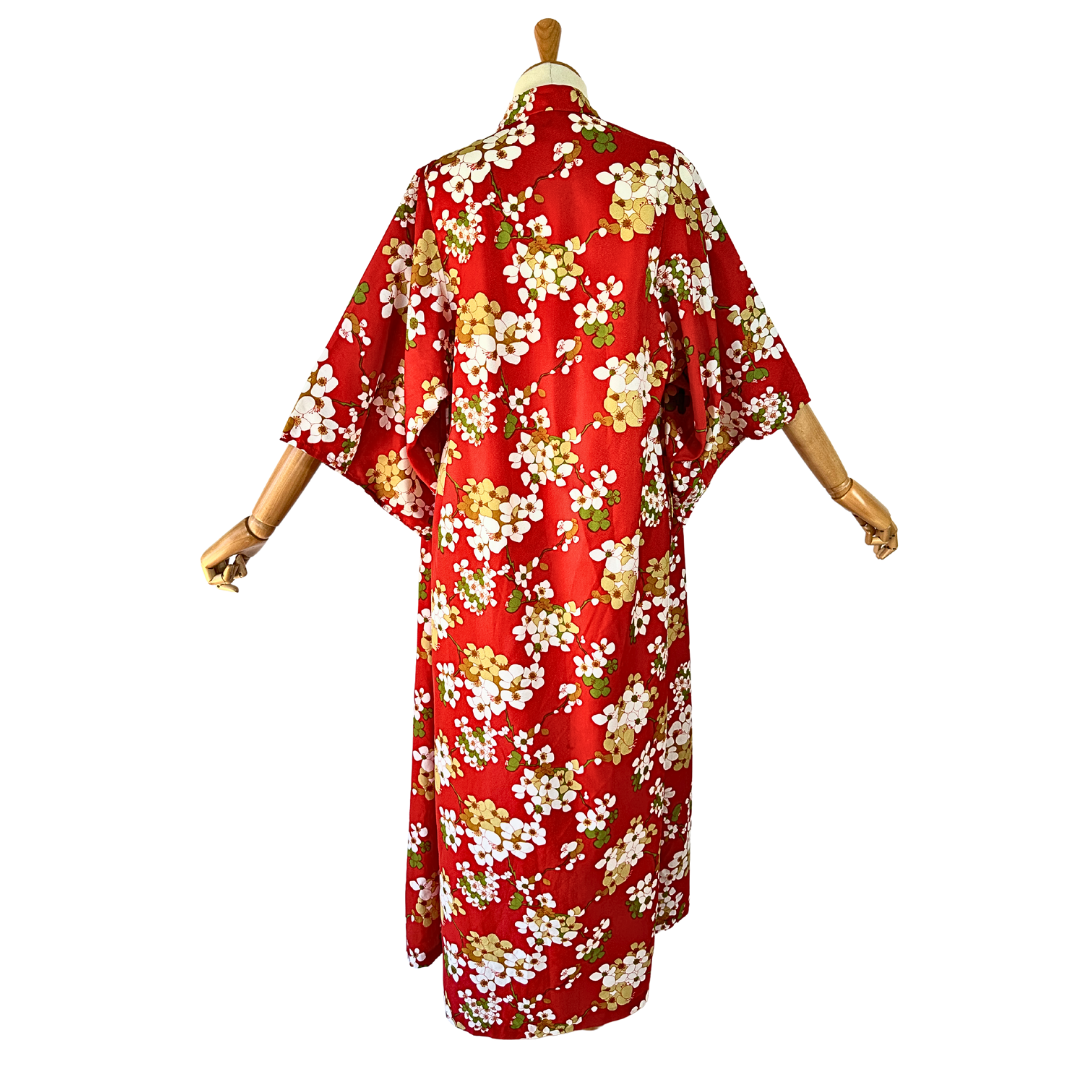 Red 70s vintage floral kimono - M