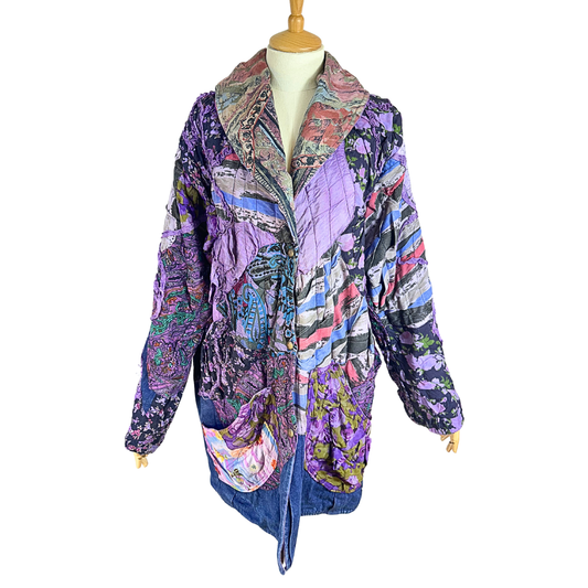 Purple vintage quilted abstract jacket - L