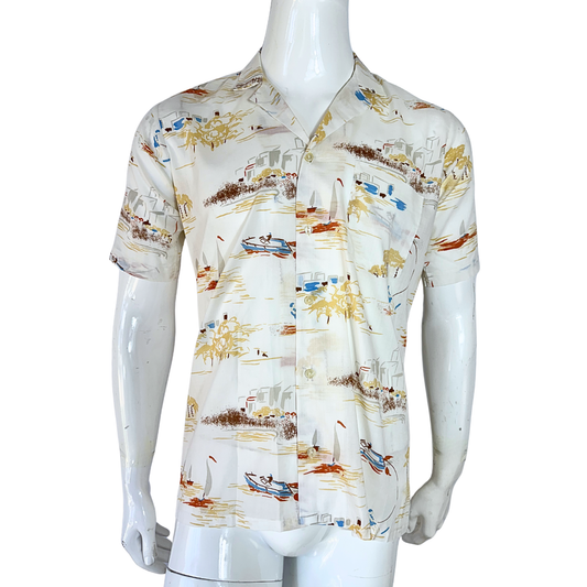 70s vintage boat print shirt - S