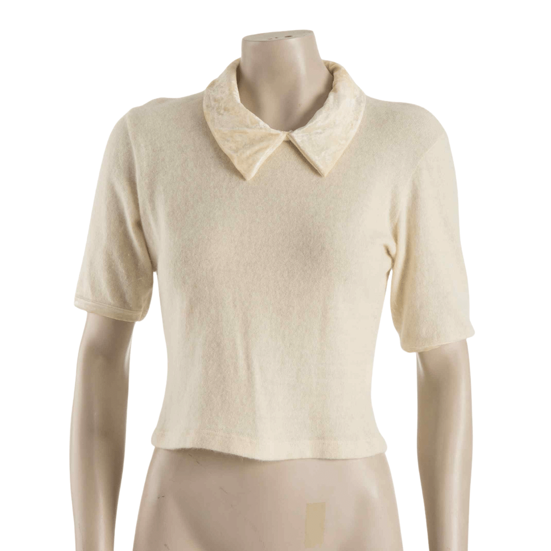 Italian-made angora-blend shortsleeve knit cropped top - M