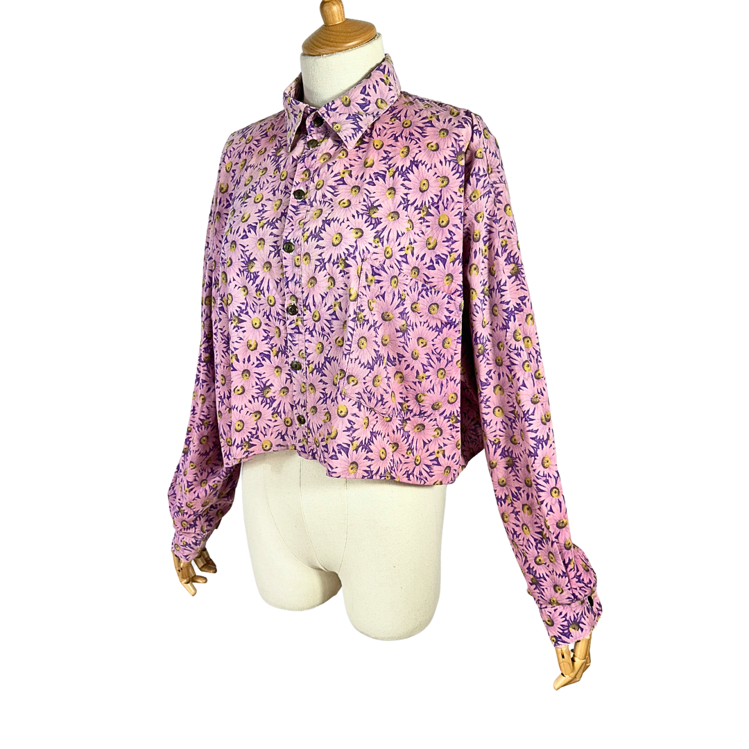 90s floral cropped shirt - M