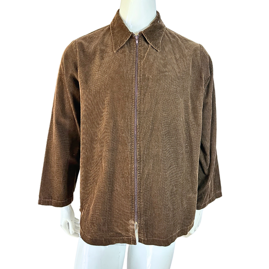 Brown 90s corduroy zipped up shirt - L/XL