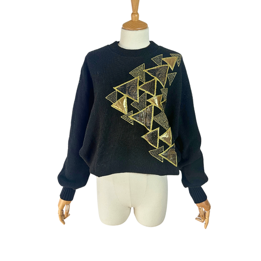 Black and gold vintage knit jersey - S/M