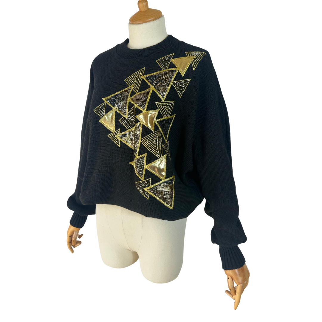 Black and gold vintage knit jersey - S/M