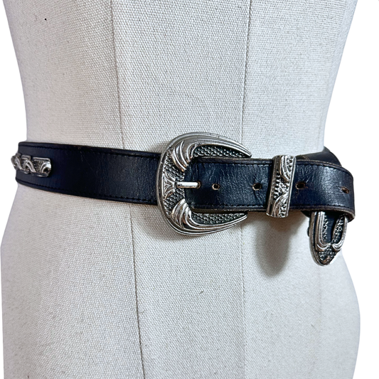 Black vintage leather belt - S