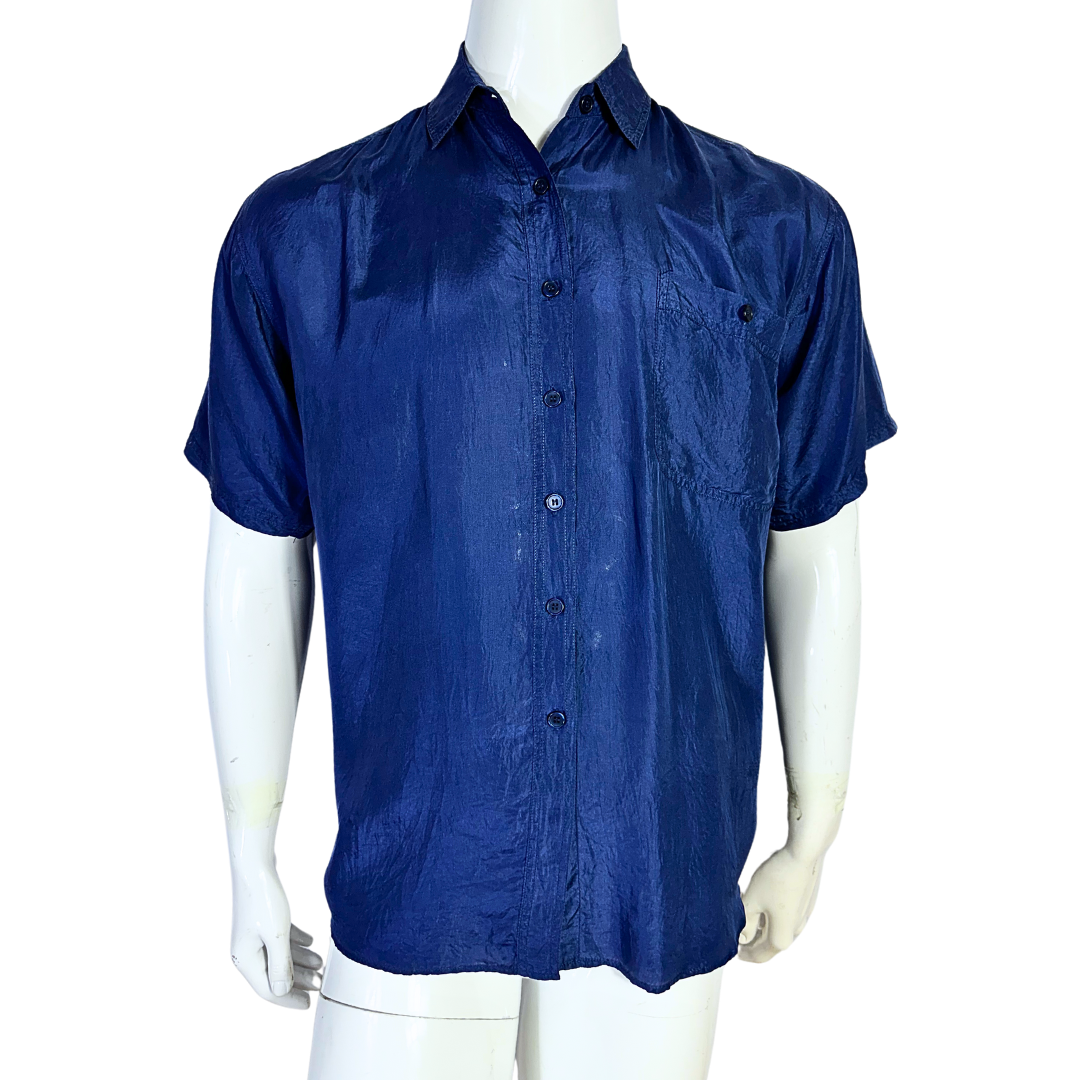 Blue vintage silk shirt - S