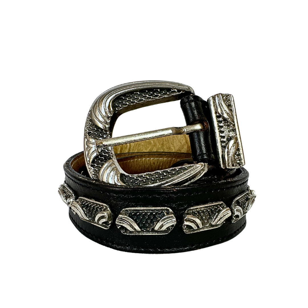 Black vintage leather belt - S