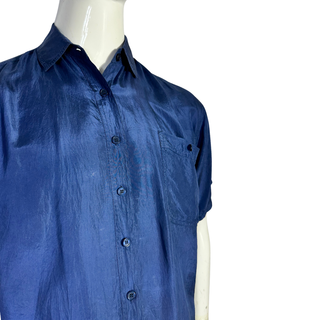 Blue vintage silk shirt - S