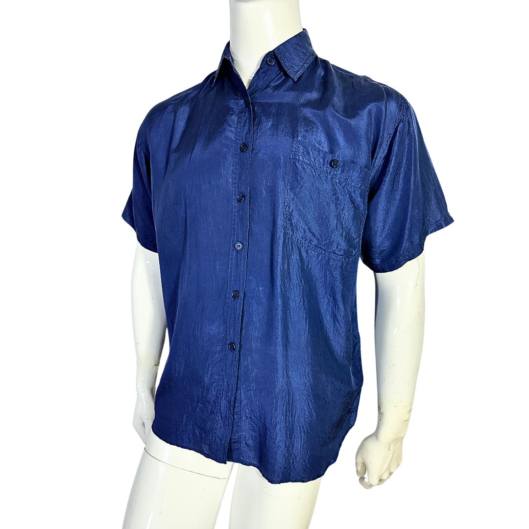 Blue vintage silk shirt - S