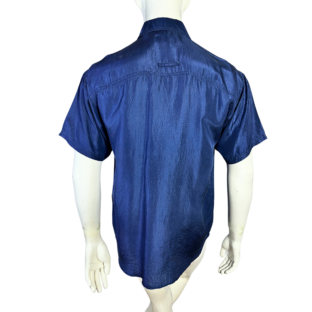 Blue vintage silk shirt - S