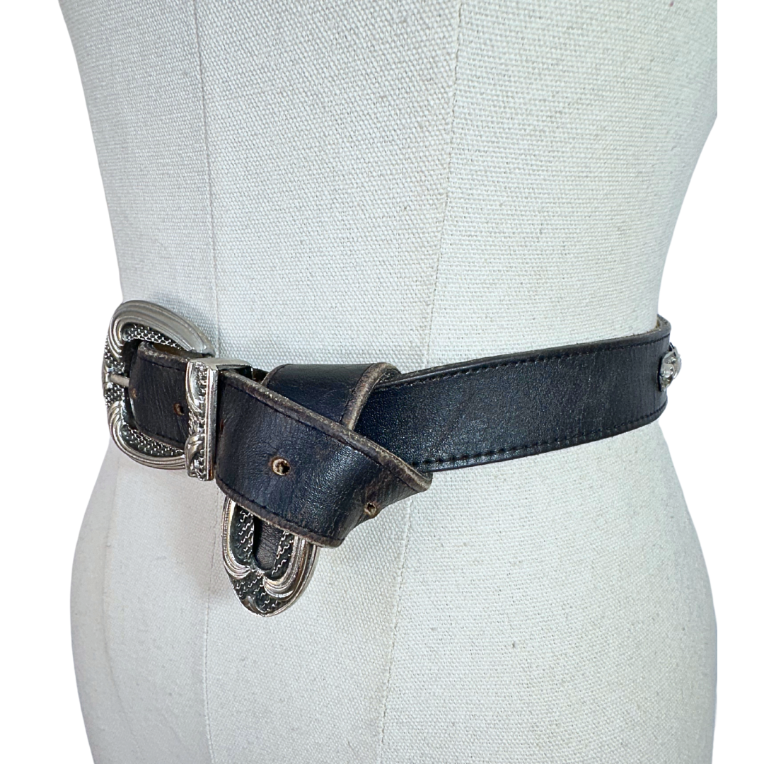 Black vintage leather belt - S