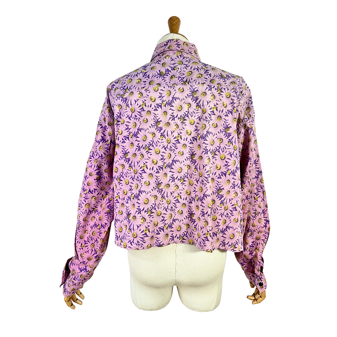 90s floral cropped shirt - M