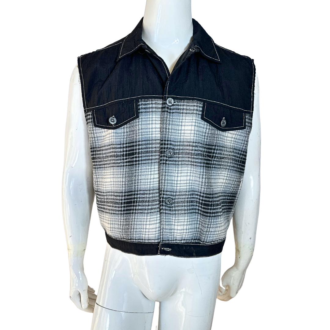 90s plaid button down vest - XL