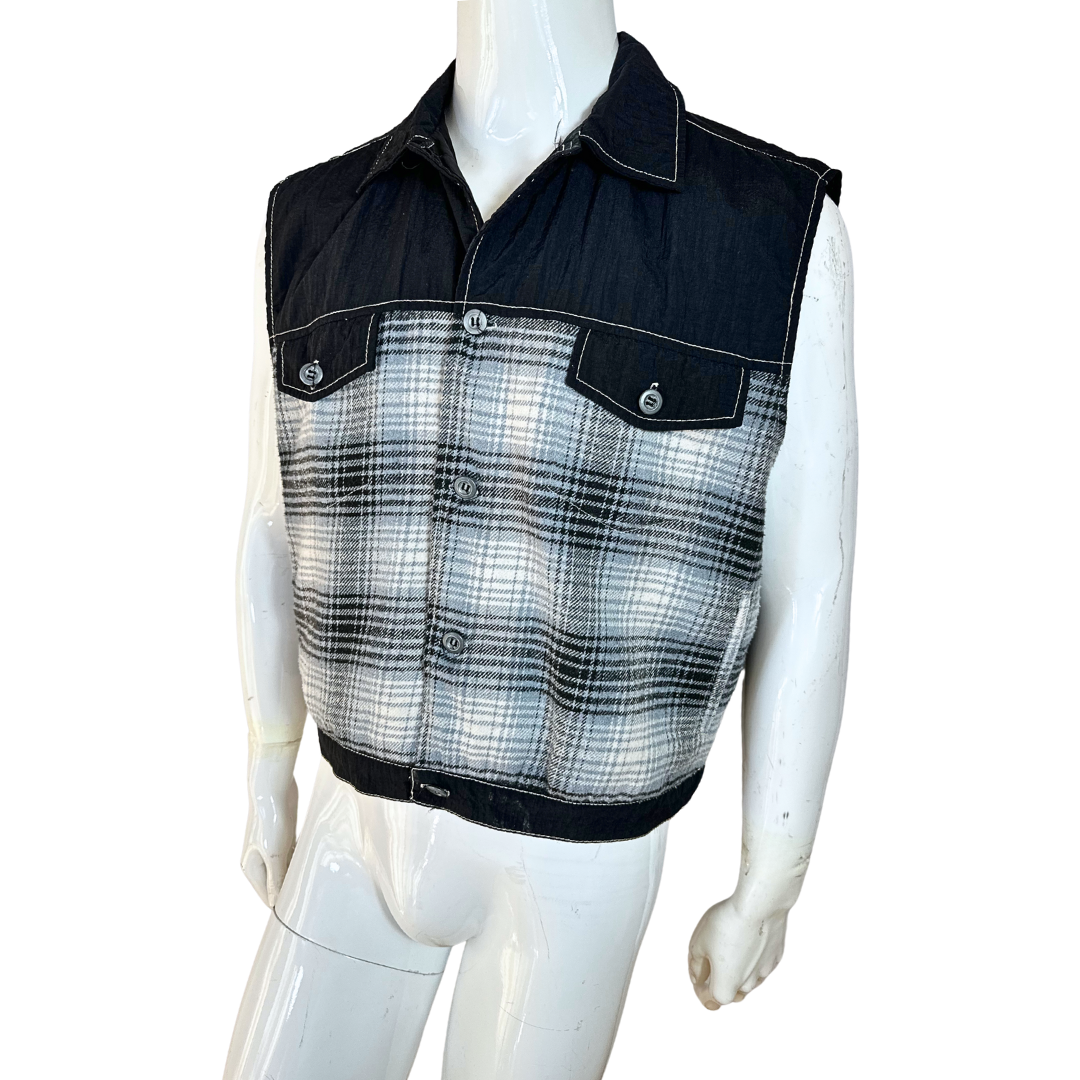 90s plaid button down vest - XL