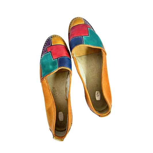 Vintage colourblock leather slip ons - UK 6