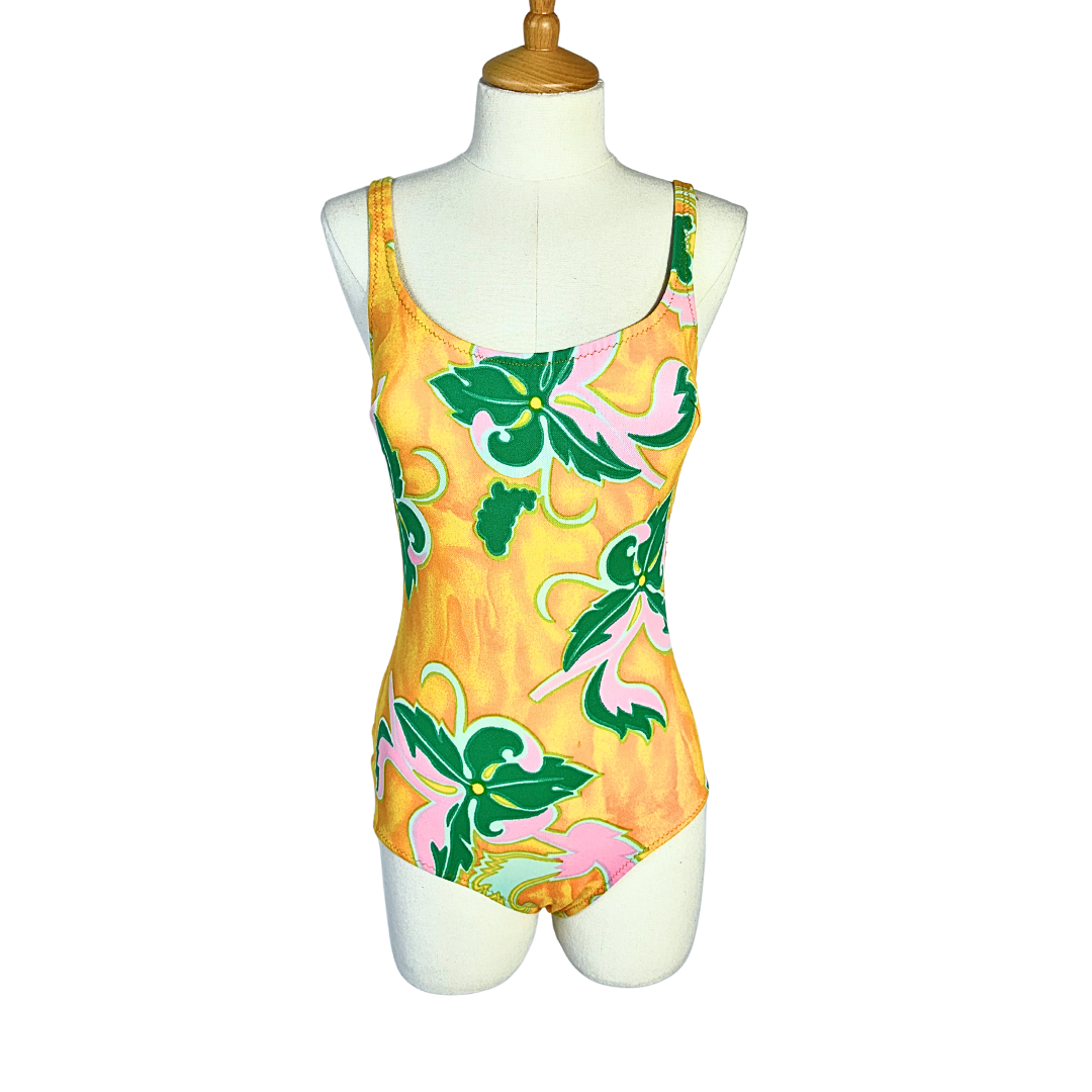 70s vintage floral swimsuit - M