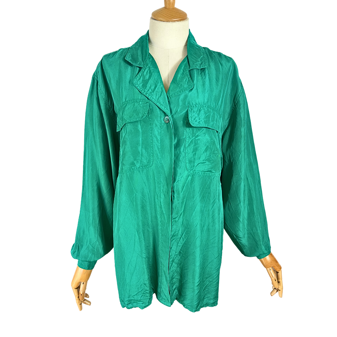 Green vintage silk shirt - M