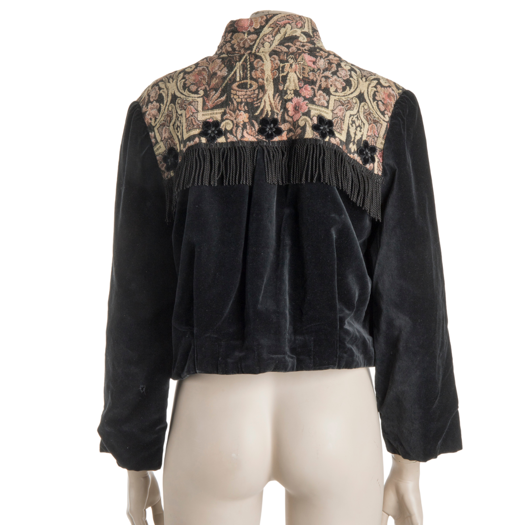 Cropped velvet tapestry and fringed jacket - XL