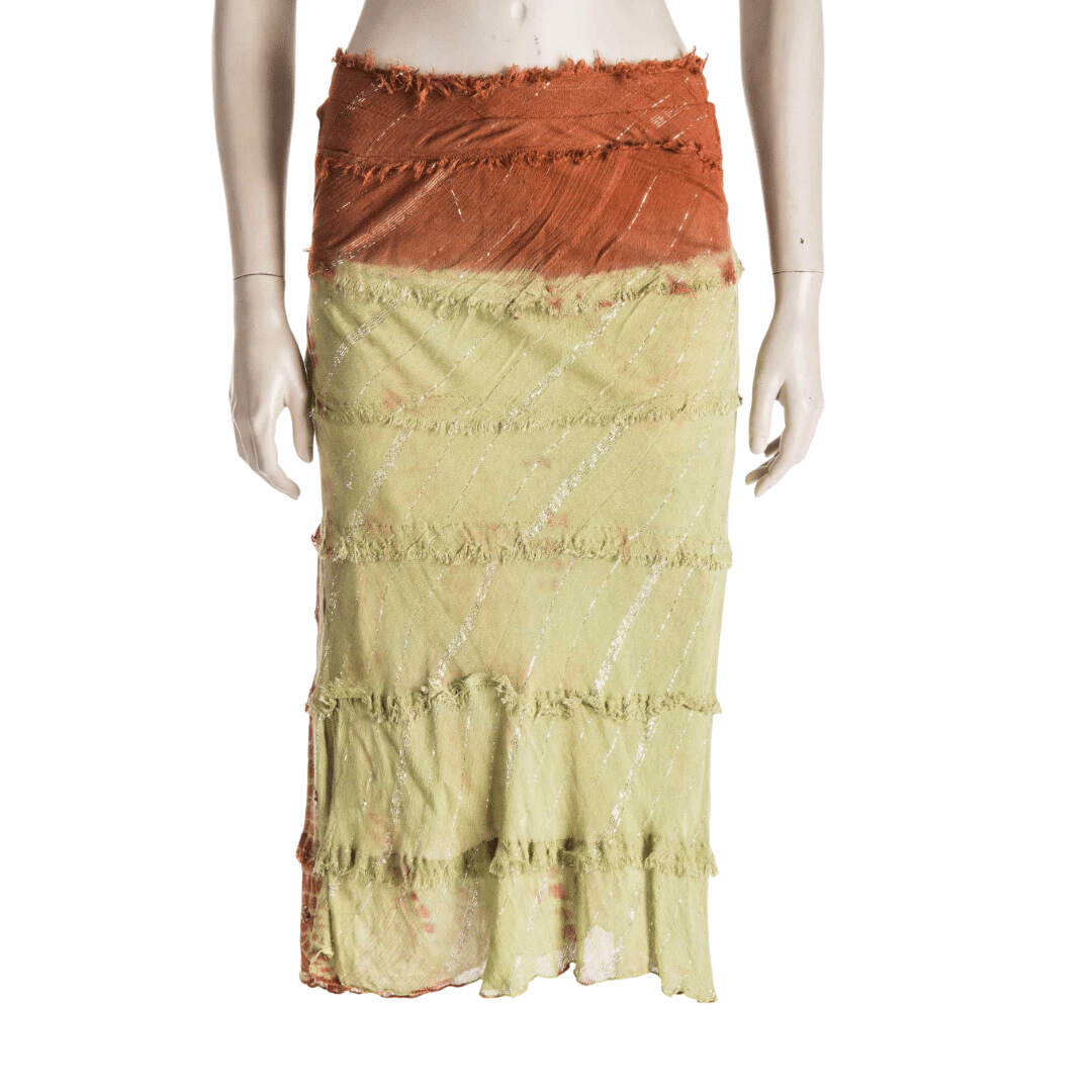 Tie-dye boho skirt with fringe detail and cut-out sides - S