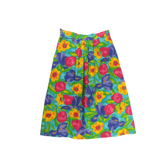 Colourful floral high waisted midi skirt - S/M