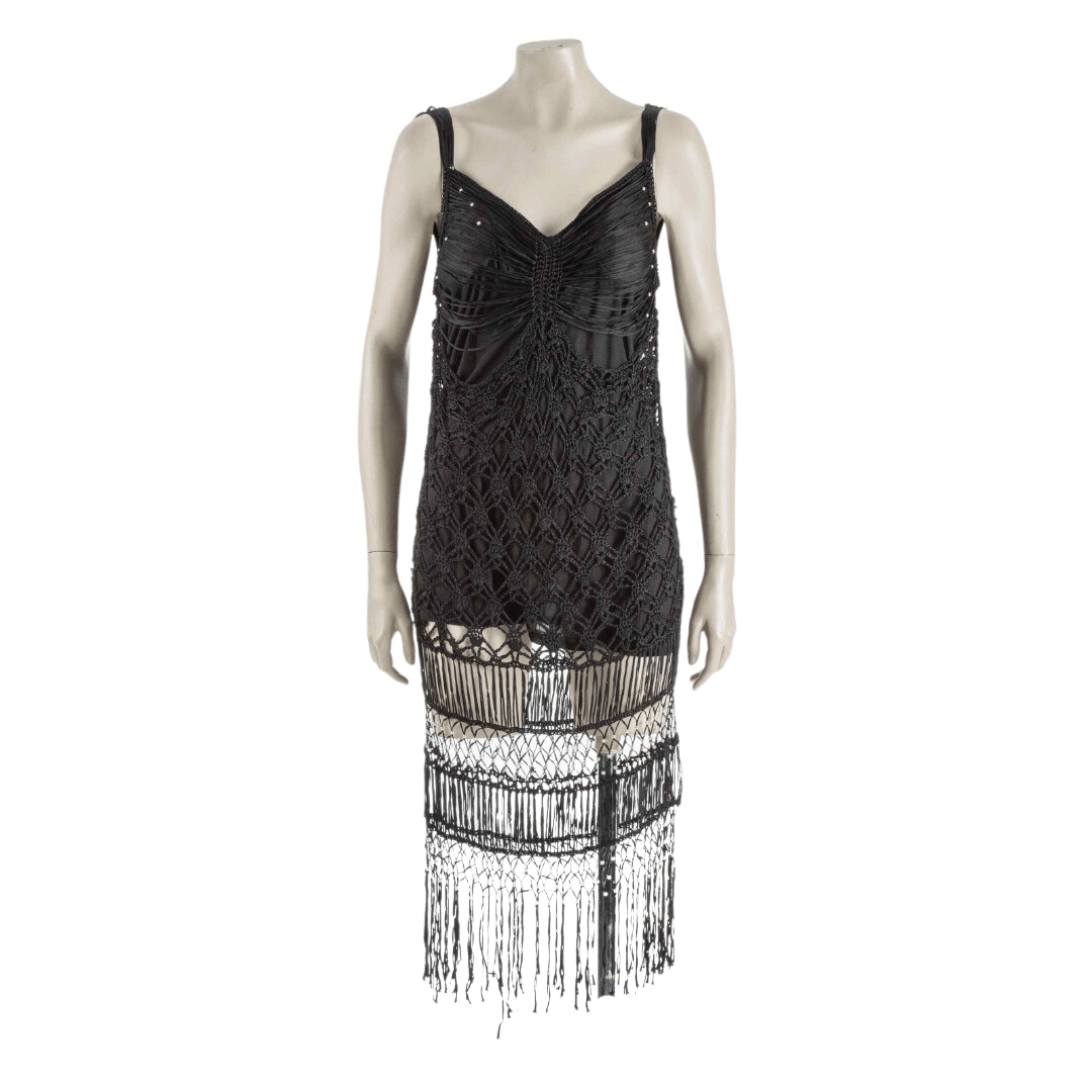 Gatsby-style crochet fringed dress with silver beads - S/M