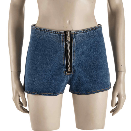 Denim shorts with chunky front zip - S