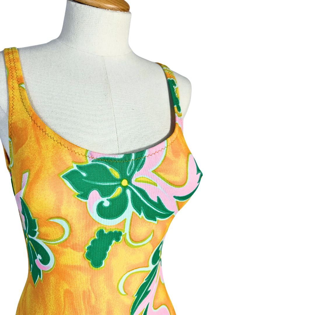 70s vintage floral swimsuit - M