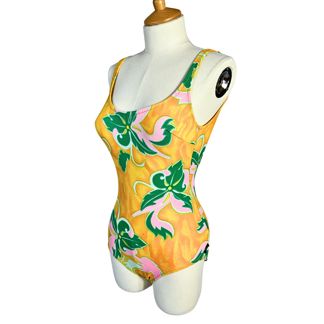 70s vintage floral swimsuit - M