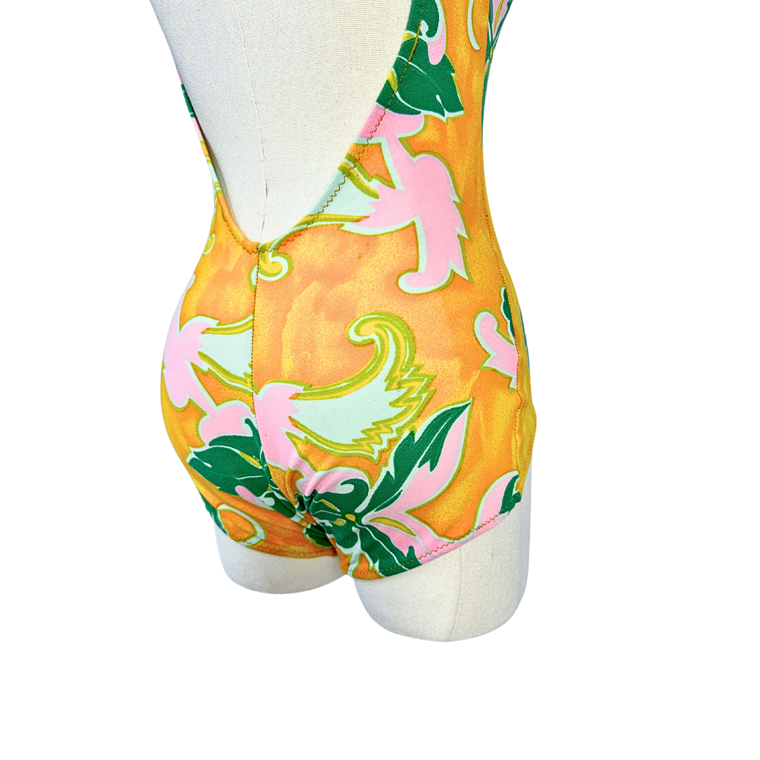 70s vintage floral swimsuit - M