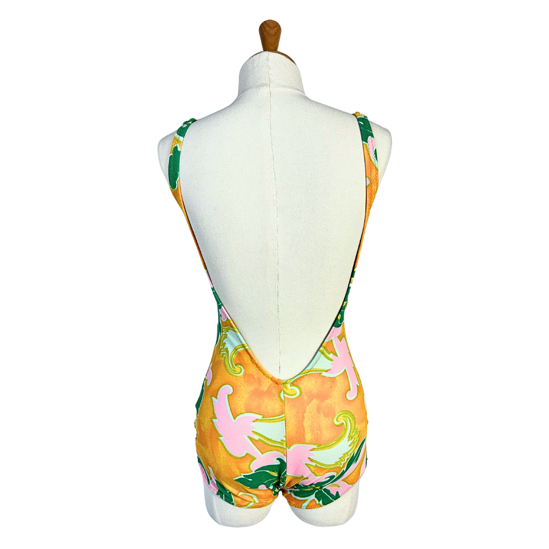 70s vintage floral swimsuit - M