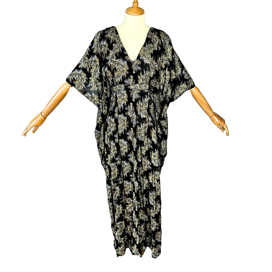 70s vintage metallic botanical pattern kaftan - S/M