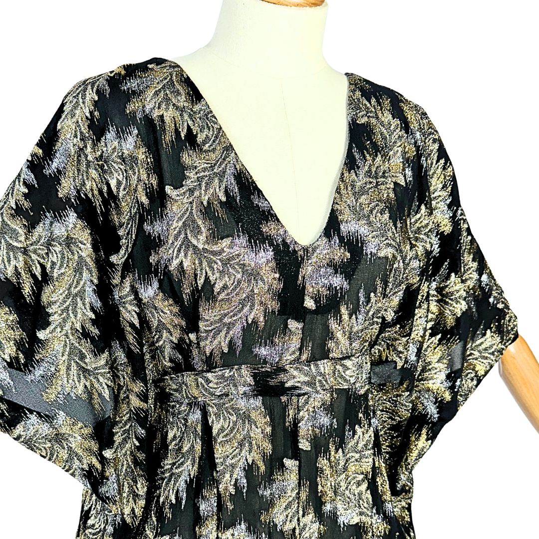 70s vintage metallic botanical pattern kaftan - S/M