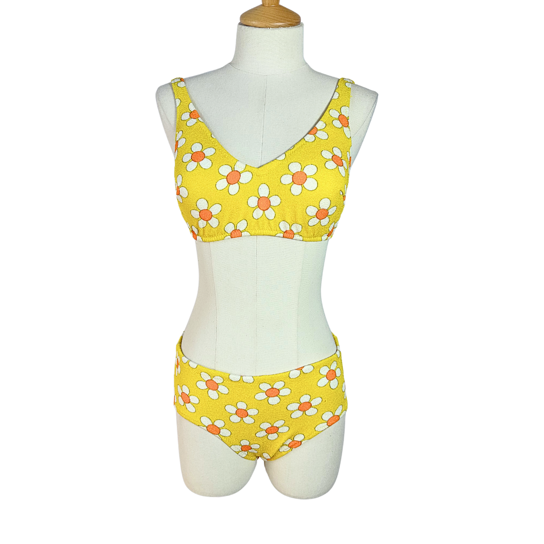 Yellow 60s vintage floral swimwear - S