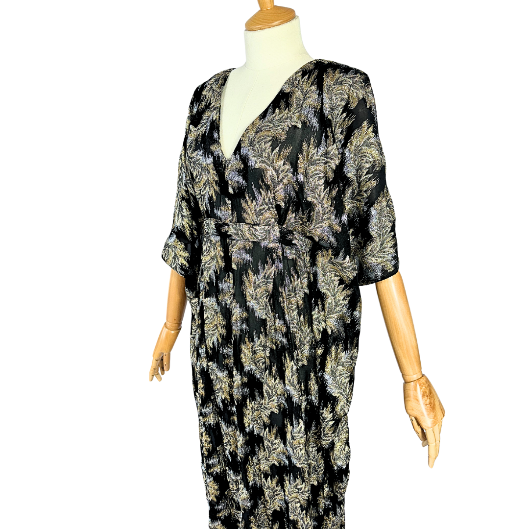 70s vintage metallic botanical pattern kaftan - S/M