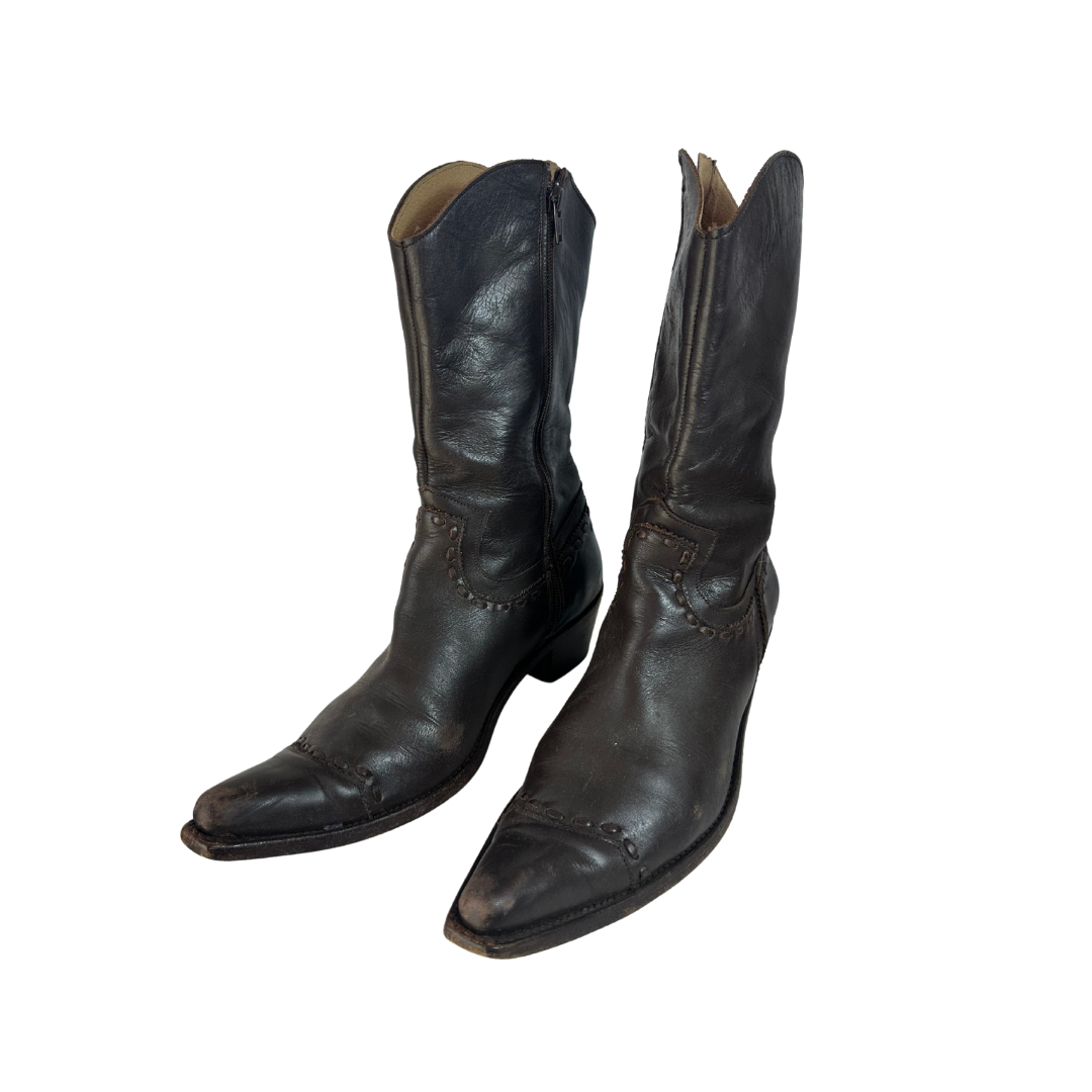 Dark brown leather cowboy boots - UK7.5
