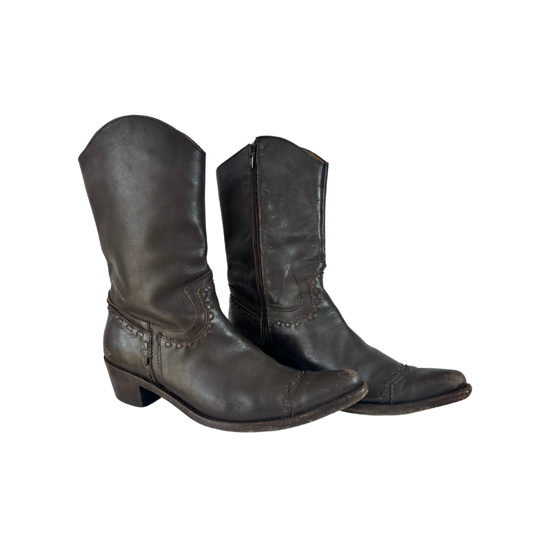 Dark brown leather cowboy boots - UK7.5