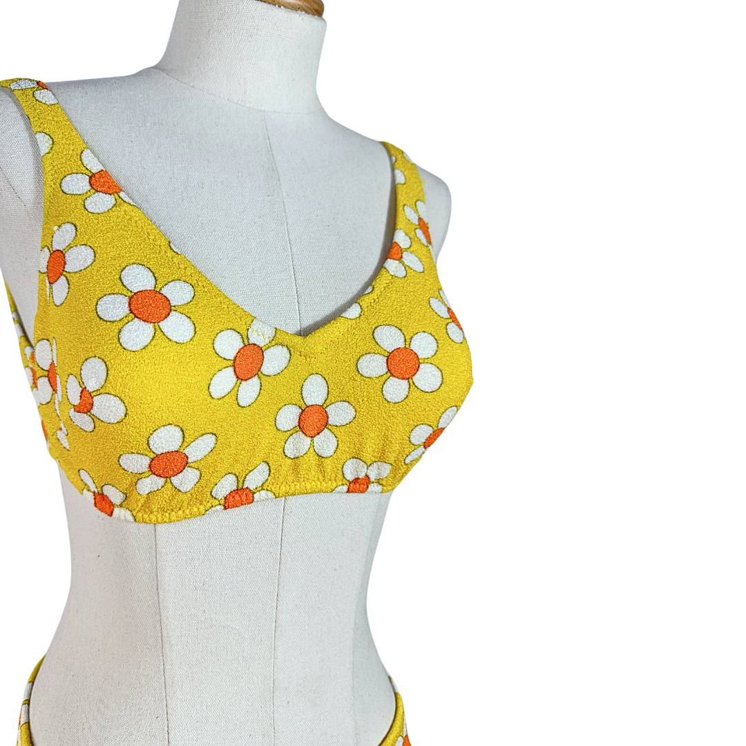 Yellow 60s vintage floral swimwear - S