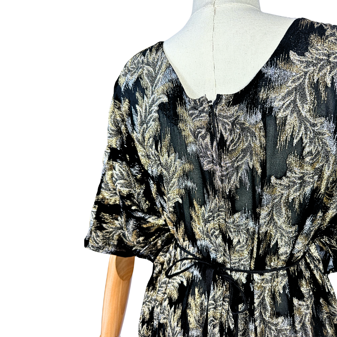 70s vintage metallic botanical pattern kaftan - S/M